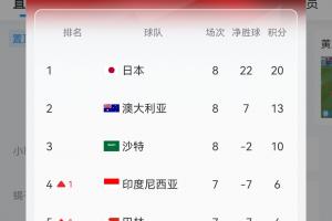 【实时更新】国足C组实时积分：澳大利亚13分 国足6分净胜球-13！